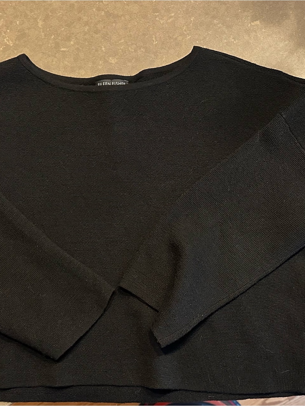 EILEEN FISHER Black Cropped Merino Wool Boxy Sweater Knit Top XS